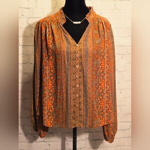 Easel Orange and Brown Patterned Blouse